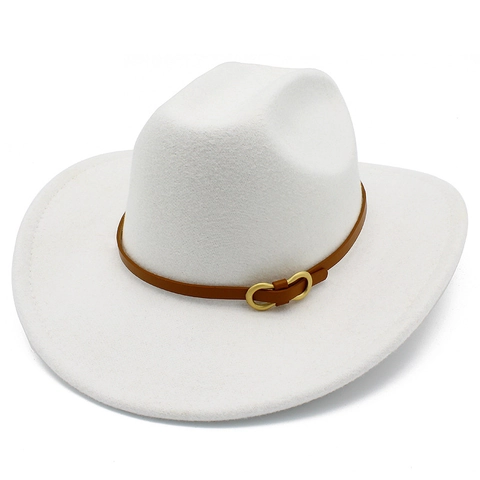 Chapeau de Cowboy Occidental Vintage pour Hommes Femmes Chapeau Fedora à Bord Large Avec Boucle de Ceinture en Cuir Chapeau de Jazz en Feutre Accessoires Automne Hiver