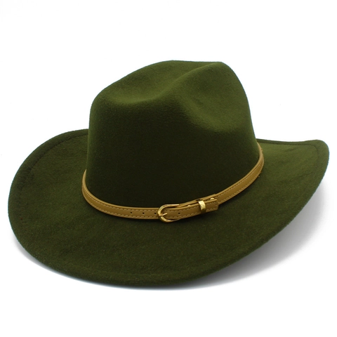 Chapeau Fedora Cowboy Western Vintage Unisexe Bord Incurvé Sensation Laine Chapeau Jazz Avec Boucle De Ceinture En Cuir Homme Femme