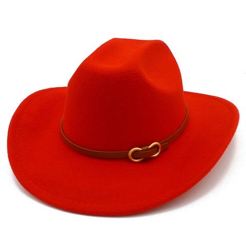Chapeau de Cowboy Occidental Vintage pour Hommes Femmes Chapeau Fedora à Bord Large Avec Boucle de Ceinture en Cuir Chapeau de Jazz en Feutre Accessoires Automne Hiver