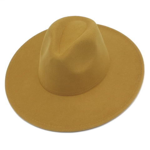 Unisex Wide Brim Fedora Hat British Style Jazz Hat Autumn Winter Warm Felt Hat Indented Crown Solid Color Headwear