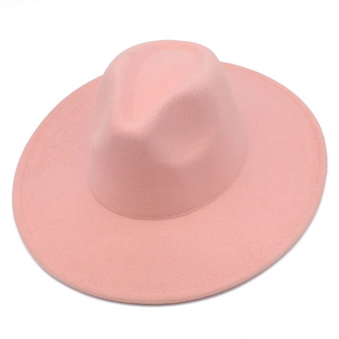 Unisex Wide Brim Fedora Hat British Style Jazz Hat Autumn Winter Warm Felt Hat Indented Crown Solid Color Headwear