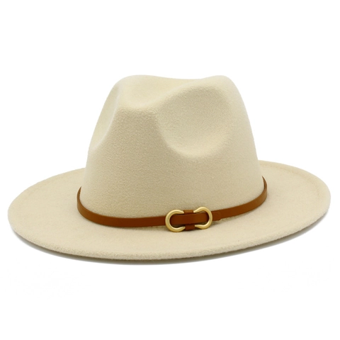 Classic Wide Brim Fedora Hat With Belt Buckle Lightweight Polyester Felt Jazz Hat For Men Women British Style