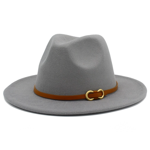 Classic Wide Brim Fedora Hat With Belt Buckle Lightweight Polyester Felt Jazz Hat For Men Women British Style