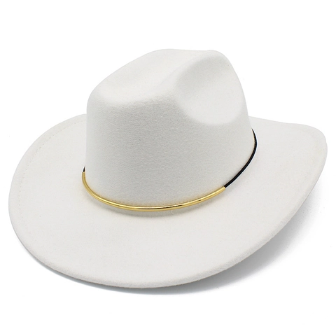 Vintage Western Cowboy Fedora Hat Cotton Blend British Style Jazz Hat With Gold Metal Buckle Wide Brim For Women Men