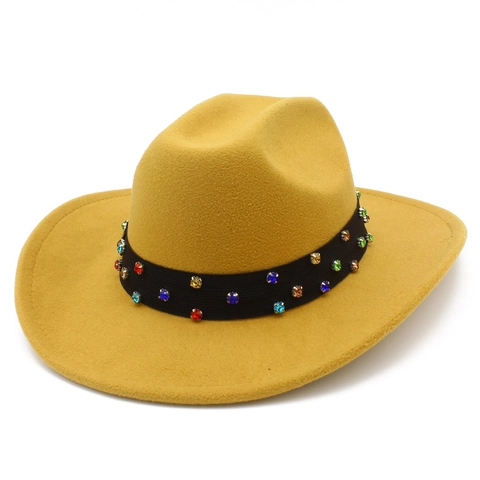 Eleganter Damen Fedora Hut Aus Baumwollmischung Mit Buntem Strassband Modischer Western Cowboy Jazz Hut Für Den Winter