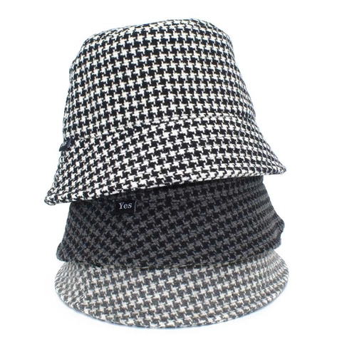 Sombrero de Pescador Vintage de Pata de Gallo para Mujer Otoño Invierno Cálido Algodón Retro Streetwear Plaid Sombrero