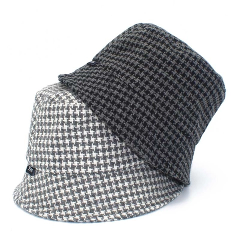 Sombrero de Pescador Vintage de Pata de Gallo para Mujer Otoño Invierno Cálido Algodón Retro Streetwear Plaid Sombrero