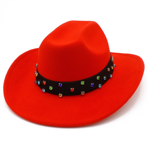 Eleganter Damen Fedora Hut Aus Baumwollmischung Mit Buntem Strassband Modischer Western Cowboy Jazz Hut Für Den Winter