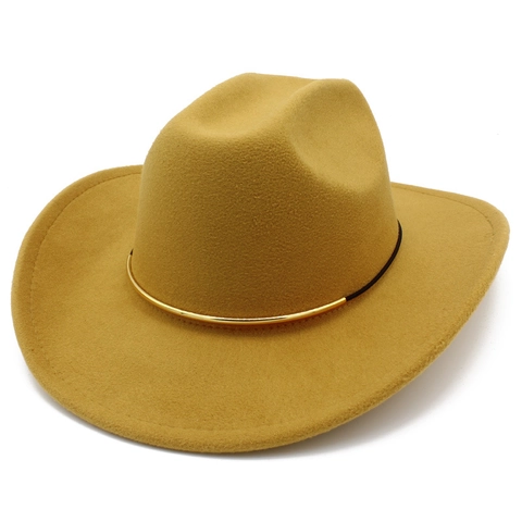 Vintage Western Cowboy Fedora Hat Cotton Blend British Style Jazz Hat With Gold Metal Buckle Wide Brim For Women Men