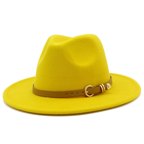 Vintage Wide Brim Fedora Hat For Women Men Heart Pendant Leather Belt Woolen Felt Jazz Hat Solid Color Fashion Panama Hat