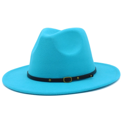 Vintage Britischer Stil Wollig Fedora Hut Mit Breiter Krempe Und Nietengürtel Für Herren Damen Herbst Winter Reisen Jazz Hut