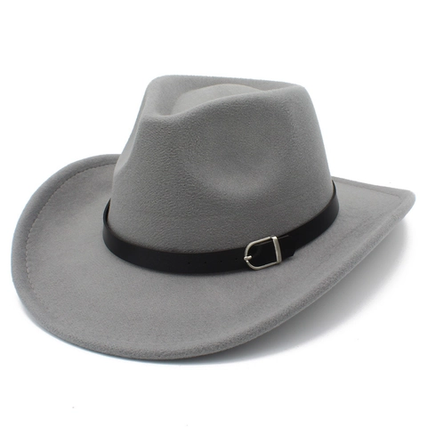 Cappello Fedora Western da Cowboy per Uomo Donna Cappello Jazz in Feltro di Lana Retro Con Fibbia Tesa Larga Curva Cappello da Sole Esterno