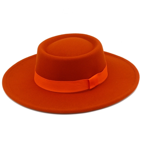 Französischer Eleganter Retro Fedora-Hut Mit Flacher Oberseite Damen Breite Krempe Baumwolle Polyester Wollgefühl Boater-Hut Mit Ripsband