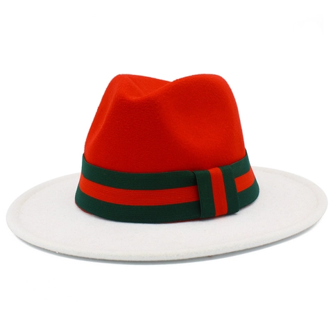 Vintage British Style Two-Tone Fedora Hat With Striped Ribbon Wide Brim Contrast Color Jazz Cap For Men Women Winter Warm