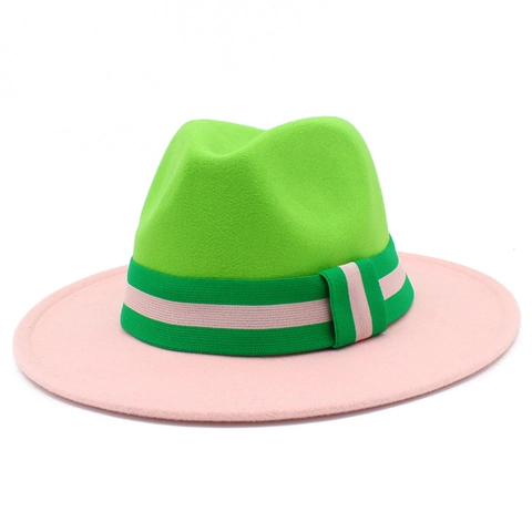 Vintage British Style Two-Tone Fedora Hat With Striped Ribbon Wide Brim Contrast Color Jazz Cap For Men Women Winter Warm
