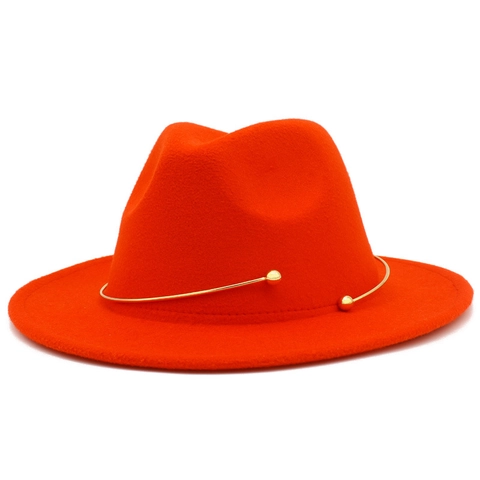 Vintage Woolen Fedora Hat For Women Men Wide Brim Jazz Hat With Golden Metal Ring Decoration Fall Winter Warm Elegant Hat