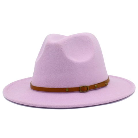 Vintage Wool Blend Wide Brim Fedora Hat British Style Jazz Panama Hat For Men Women Winter Warm Felt Hat With Leather Band