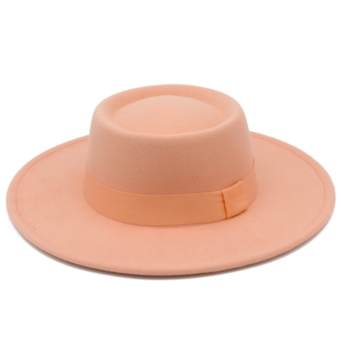 Französischer Eleganter Retro Fedora-Hut Mit Flacher Oberseite Damen Breite Krempe Baumwolle Polyester Wollgefühl Boater-Hut Mit Ripsband