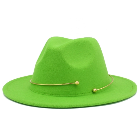 Vintage British Style Fedora Hat For Men Women Wide Brim Polyester Wool Felt Jazz Hat Gold Metal Ring Solid Color Sun Hat