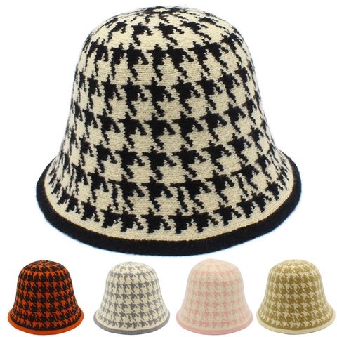 Cappello da Pescatore in Maglia a Pied De Poule Caldo Invernale da Donna Cappello in Maglia Morbido Vintage alla Moda per il Calore Quotidiano all'Aperto
