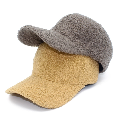Berretto da Baseball in Lana d'Agnello Autunno Inverno per Uomo Donna Tinta Unita Regolabile Cappello in Teddy Fleece