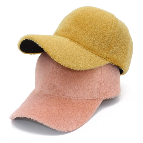 Berretto da Baseball in Ecopelliccia da Donna Caldo Cappello Invernale in Peluche Tinta Unita Regolabile Cappello da Sole