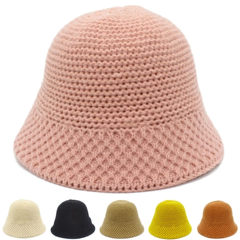 Gorro de Pescador de Punto de Invierno para Mujer Cálido Color Sólido Hilo de Ganchillo Suave Estilo Vintage Ropa de Cabeza Casual