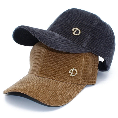 Berretto da Baseball in Velluto a Coste Vintage da Donna Lettera D con Strass Regolabile Moda Parasole Autunno Inverno