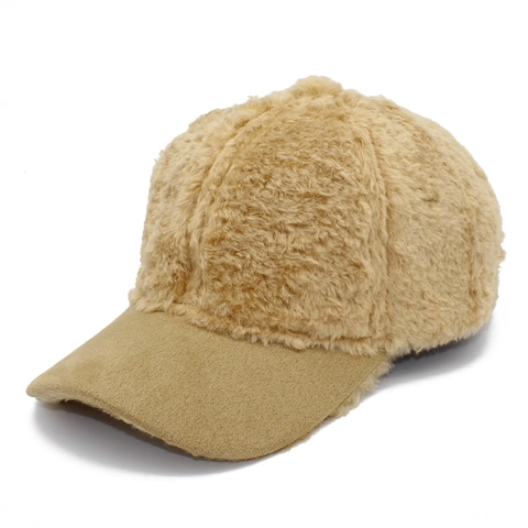 Winter Warm Plush Baseball Cap For Women Men Fashion Teddy Fleece Peaked Cap With Adjustable Buckle Solid Color Outdoor Suede Brim Hat