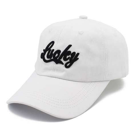 Gorra de Béisbol Unisex de Algodón con Bordado de Letras Lucky Ajustable Sombrilla Casual Outdoor Dad Hat para Hombre Mujer Estudiante