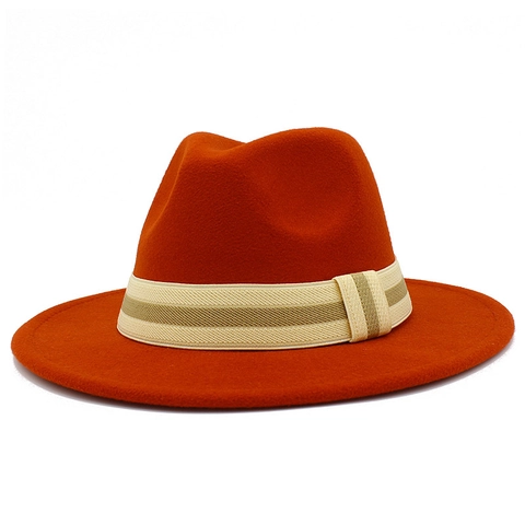 Sombrero Fedora de Lana Clásico Ala Ancha Jazz Con Banda de Rayas Para Mujeres Hombres Estilo Británico Retro Gorra de Panamá Fiesta