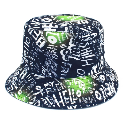 Βαμβακερό Καπέλο Bucket Με Φωτεινό LED Hello Γράμματα Γκράφιτι Εκτύπωση Streetwear Hip Hop Εξωτερικού Χώρου Αναδιπλούμενο Καπέλο