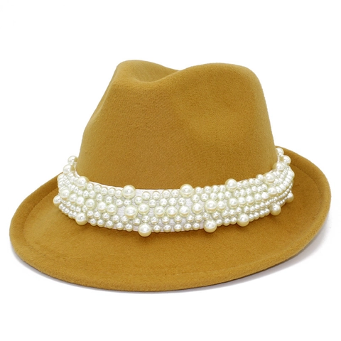 Women's Vintage Fedora Hat With Artificial Pearl Band Elegant Cotton Polyester Blend Jazz Hat For Autumn Winter Party Dress Accessory