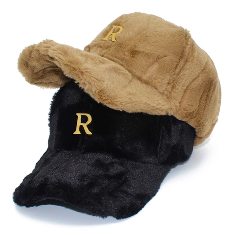Gorra de Béisbol de Felpa Gruesa para Mujer Invierno Con Logotipo de Letra R de Metal Dorado Sombrero Cálido de Piel Sintética Moda Versátil