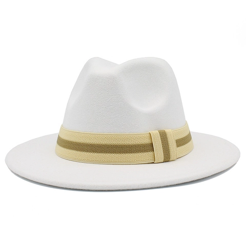 Vintage Unisex Fedora Hat Large Brim Polyester Felt Jazz Hat With Striped Spiral Woven Band Elegant British Style Party Dress Hat