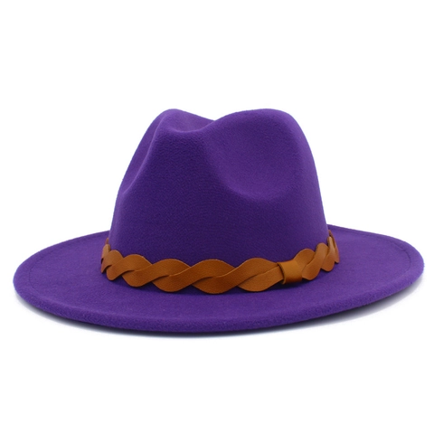 Classic Wide Brim Fedora Hat With Braided Leather Band For Men Women British Style Wool Like Jazz Panama Sun Hat Autumn Winter Accessory