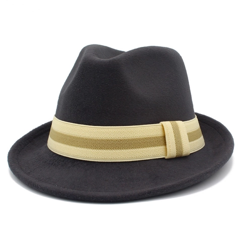 Vintage Fedora Hat For Men Women Polyester Cotton Blend Solid Color Wide Brim Jazz Hat With Striped Ribbon Band Autumn Winter