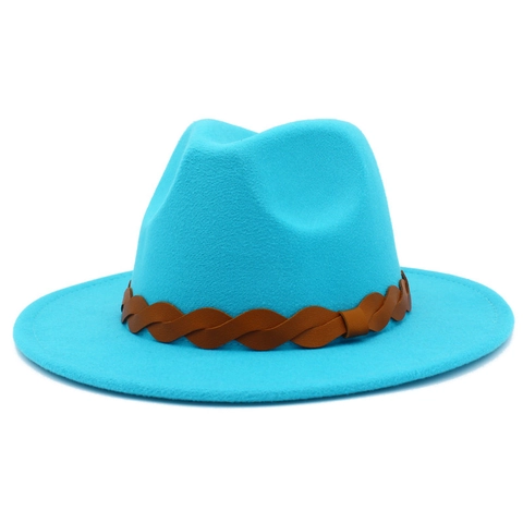 Classic Wide Brim Fedora Hat With Braided Leather Band For Men Women British Style Wool Like Jazz Panama Sun Hat Autumn Winter Accessory