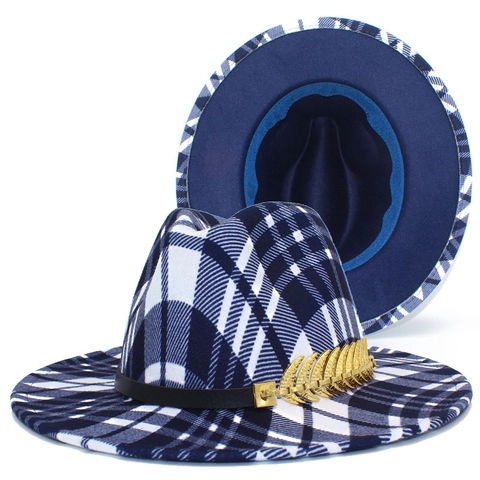 Βίντατζ Καρό Καπέλο Fedora για Άνδρες Γυναίκες Βρετανικού Στυλ Μείγμα Βαμβακιού Καπέλο Τζαζ Με Μεταλλικό Φύλλο