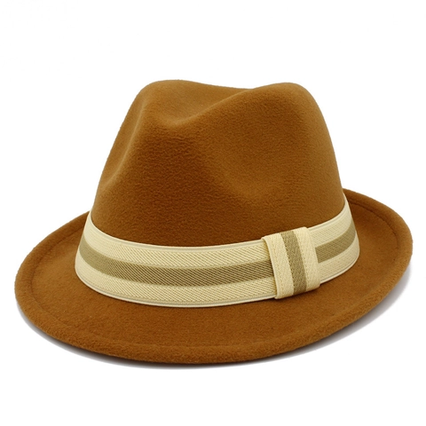 Vintage Fedora Hat For Men Women Polyester Cotton Blend Solid Color Wide Brim Jazz Hat With Striped Ribbon Band Autumn Winter