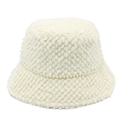 Cappello a Secchiello Elegante in Pelliccia Sintetica da Donna Con Catena di Künstliche Perle Caldo Peluche per Inverno Casual Viaggio Moda