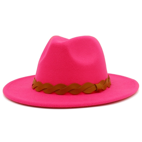 Sombrero Fedora Clásico de Ala Ancha para Mujer Hombre Poliéster Aspecto Lana Sombrero Jazz Con Banda de Cuero Sintético Trenzada Sombrero de Sol Vintage