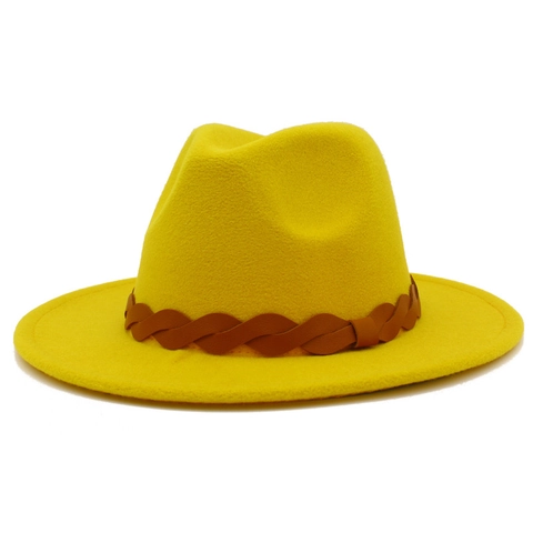 Sombrero Fedora Clásico de Ala Ancha para Mujer Hombre Poliéster Aspecto Lana Sombrero Jazz Con Banda de Cuero Sintético Trenzada Sombrero de Sol Vintage