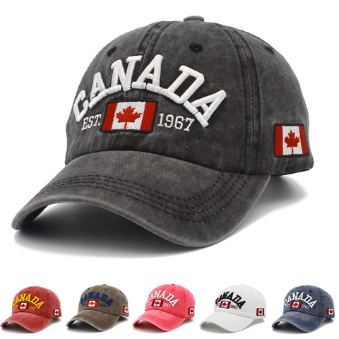 Berretto da Baseball Canada in Cotone Lavato Vintage per Uomo Donna Regolabile Ricamo 3D Bandiera Foglia di Acero Cappello Retro