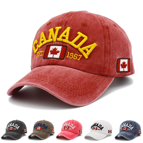 Cappellino da Baseball in Cotone Lavato Vintage Con Ricamo CANADA Berretto da Sole Distressed per Uomo Donna Casual Regolabile