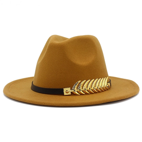 Vintage Fedora Hat Men Women Woolen Felt Wide Brim Jazz Hat With Metal Feather Buckle Winter Warm Party Dress Hat