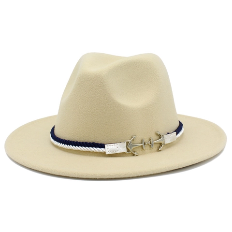 Nautical Anchor Decorative Fedora Hat For Men Women Wide Brim Polyester Felt Jazz Hat Navy Style Travel Sun Hat
