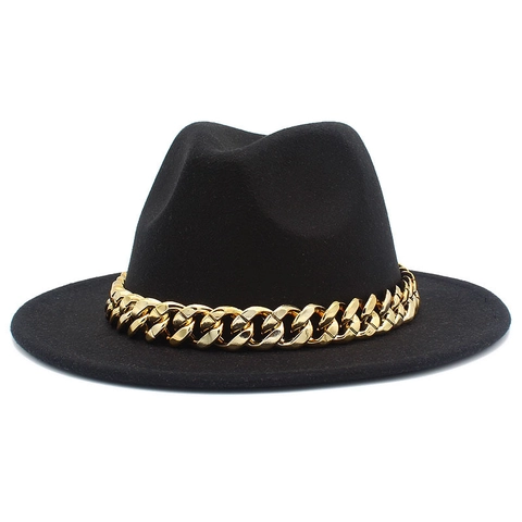 Μοντέρνο Καπέλο Fedora με Πλατύ Γείσο Ελαφρύ Πολυεστερικό Καπέλο Jazz με Χρυσή Ακρυλική Αλυσίδα Διακόσμηση Trendy Πάρτι Unisex Καπέλο