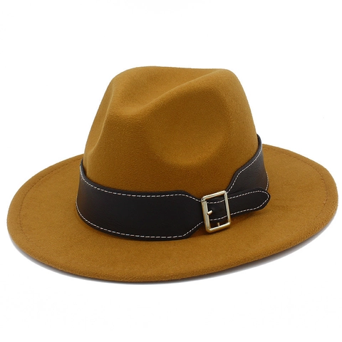 Sombrero Fedora Unisex de Ala Ancha de Poliéster Con Cinturón de Cuero Decorativo Hebilla Ligero Cálido Estilo Británico Jazz