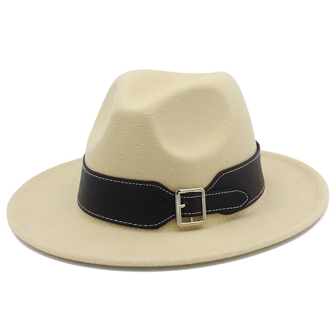 Sombrero Fedora Unisex de Ala Ancha de Poliéster Con Cinturón de Cuero Decorativo Hebilla Ligero Cálido Estilo Británico Jazz